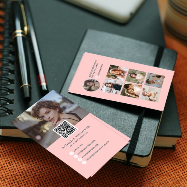 Modern Flamingo Pink Photo Collage Photographer Business Card (Creator Uploaded)