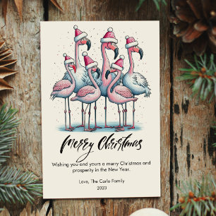 Modern Flamingos Pet Lover Christmas Flat Holiday Card
