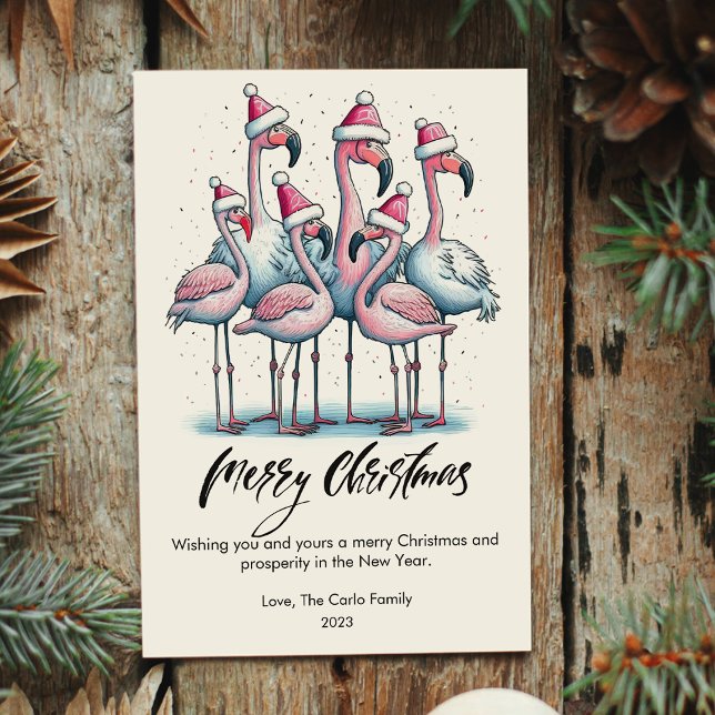 Modern Flamingos Pet Lover Christmas Flat Holiday Card (Creator Uploaded)