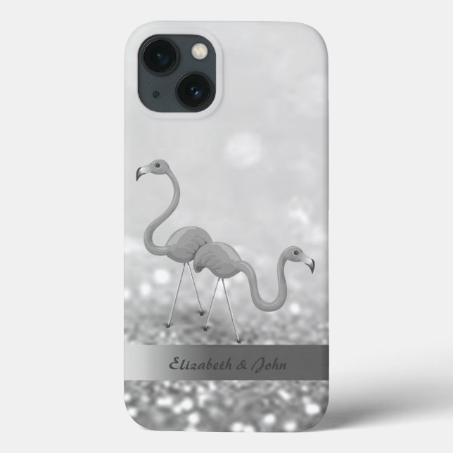 Modern Flamingos Silver Glitter Bokeh Case-Mate iPhone Case (Back)