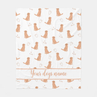 Modern Flat Design Golden Retriever & Hearts Patte Fleece Blanket