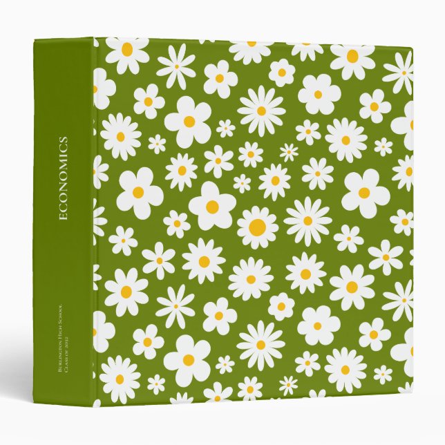 Modern Flat Graphic Daisy Green  3 Ring Binder (Front/Spine)