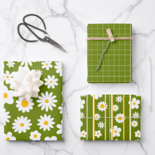 Modern Flat Graphic Daisy Green Any Occasion Wrapping Paper Sheets