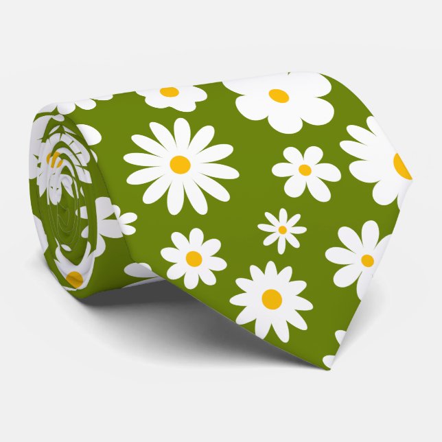 Modern Flat Graphic Daisy Green  Neck Tie (Rolled)