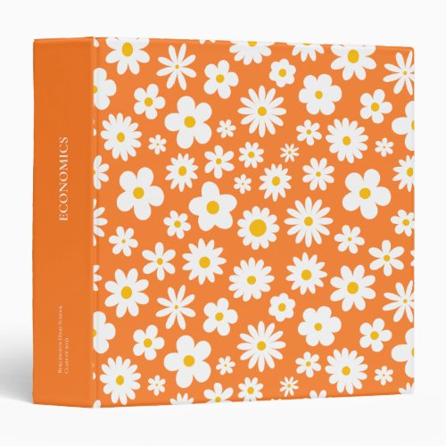 Modern Flat Graphic Daisy Orange  3 Ring Binder