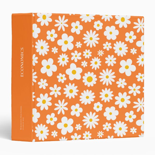 Modern Flat Graphic Daisy Orange  3 Ring Binder (Front/Spine)