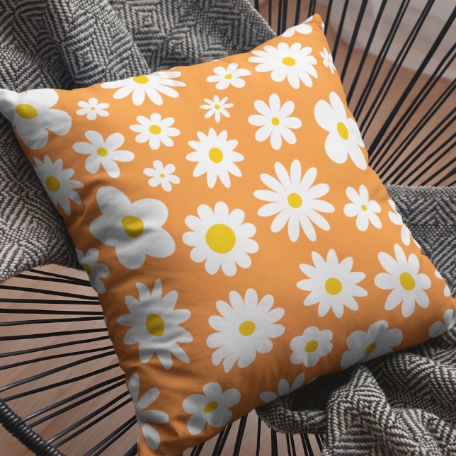 Modern Flat Graphic Daisy Orange Throw Pillow (Creator Uploaded)