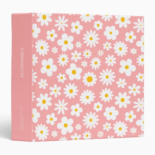 Modern Flat Graphic Daisy Pink 3 Ring Binder