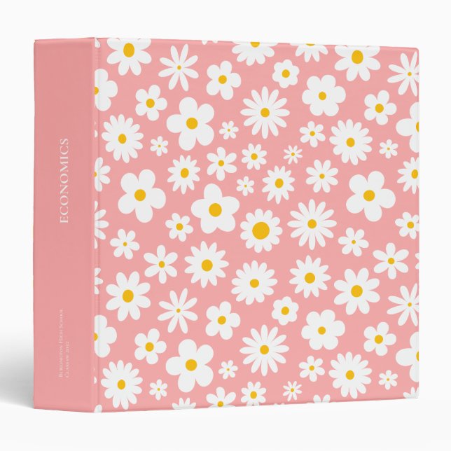 Modern Flat Graphic Daisy Pink 3 Ring Binder (Front/Spine)
