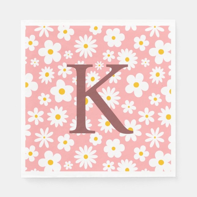 Modern Flat Graphic Daisy Pink Napkins (Front)
