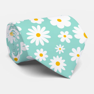 Modern Flat Graphic Daisy Robin's Egg Blue  Neck Tie