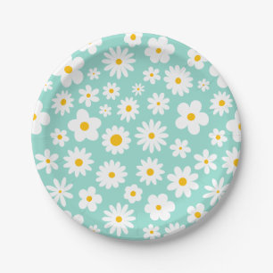 Modern Flat Graphic Daisy Robin's Egg Blue Paper Plates