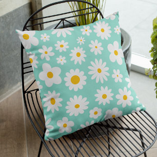 Modern Flat Graphic Daisy Robin's Egg Blue Throw Pillow