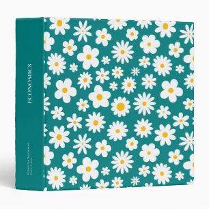 Modern Flat Graphic Daisy Teal Blue 3 Ring Binder