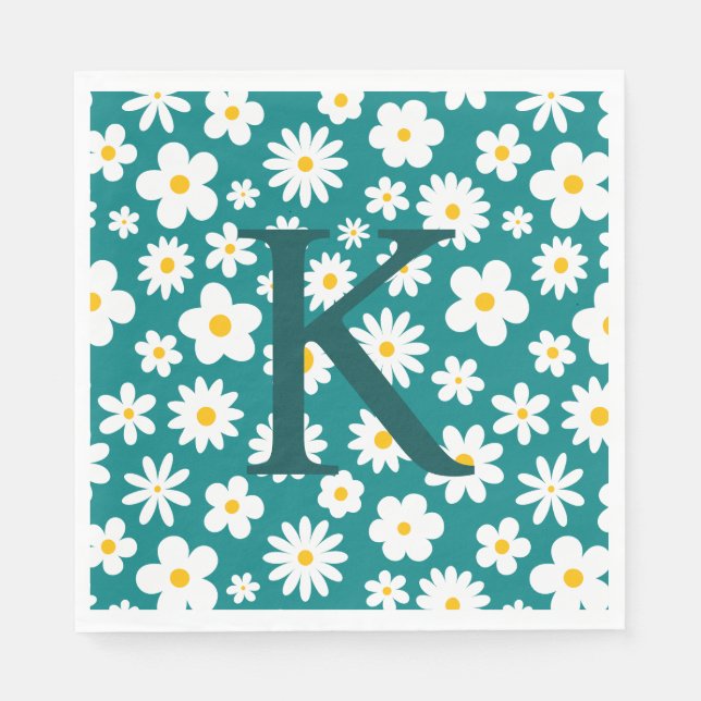 Modern Flat Graphic Daisy Teal Napkins (Front)