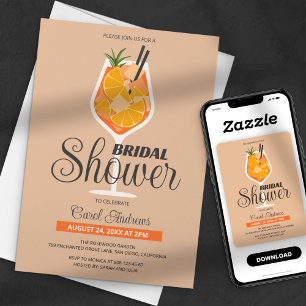 Modern Flat Orange Aperol Spritz Bridal Shower Invitation