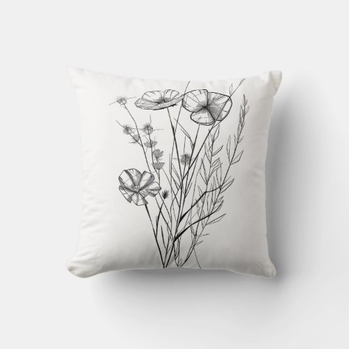 Modern Flora Minimalist Wildflowers  Geometry Throw Pillow