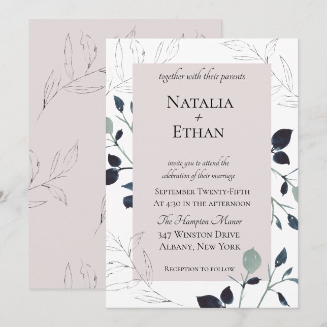 Modern Flora Wedding Invitation (Front/Back)