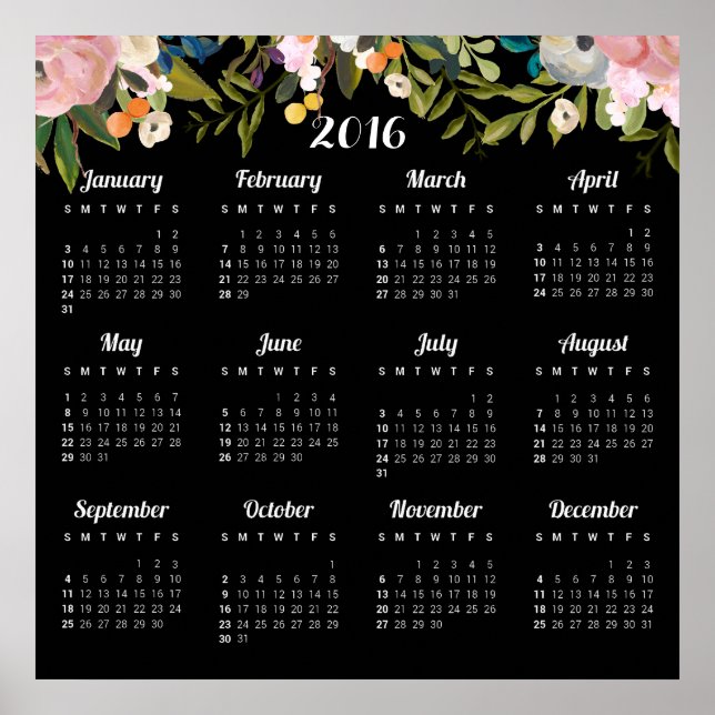 Modern Floral 2016 Calendar Poster (Front)