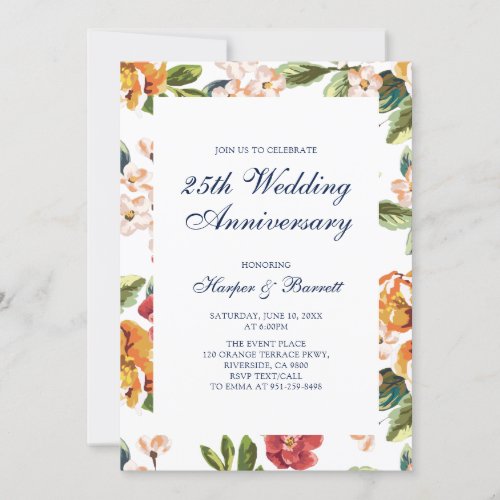 Modern Floral 25th Wedding Anniversary Party Invitation