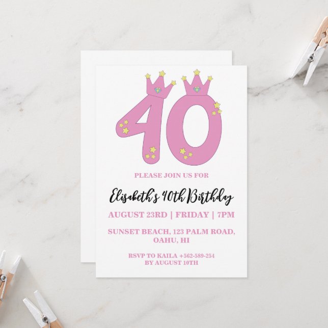 modern floral 40th birthday invitations (Front/Back In Situ)