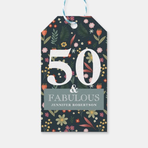 Modern Floral 50 and Fabulous Birthday Favor Gift Tags