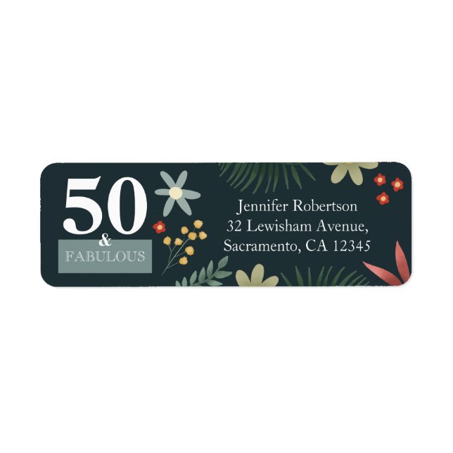 Modern Floral 50 and Fabulous Birthday Return Label (Front)