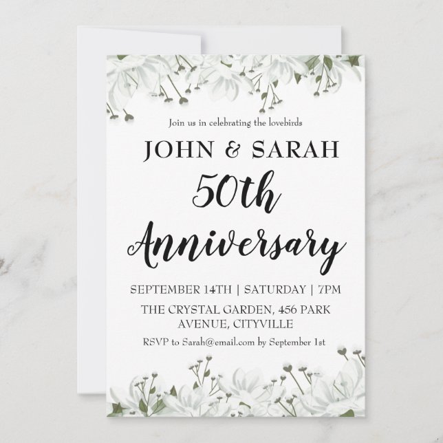 modern floral 50th anniversary party invitations (Front)