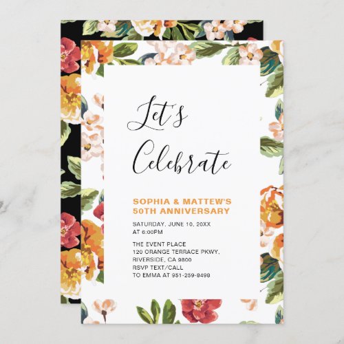 Modern Floral 50th Wedding Anniversary Party Invitation