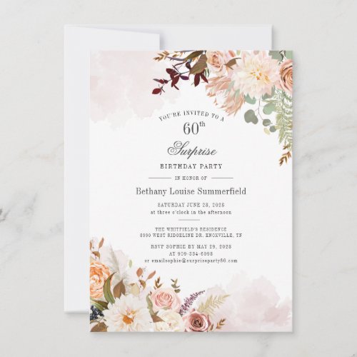 Modern Floral 60th Birthday Botanical Watercolor Invitation