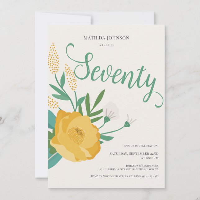 Modern Floral 70th Birthday Party Invitation (Front)