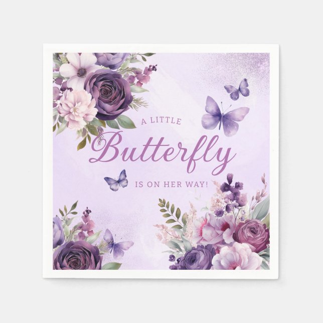 Modern Floral A little Butterfly Girl Baby Shower Napkins (Front)