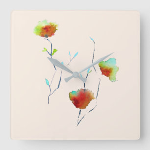 Modern Floral Abstract art flower watercolor Square Wall Clock