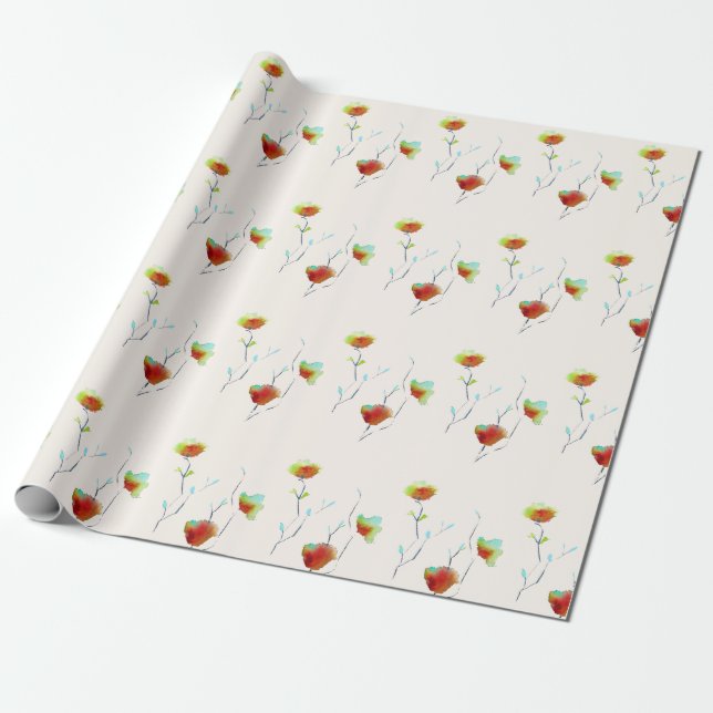 Modern Floral Abstract art flower watercolor Wrapping Paper (Unrolled)