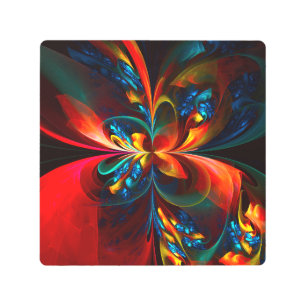 Modern Floral Abstract Art Orange Blue Pattern #14