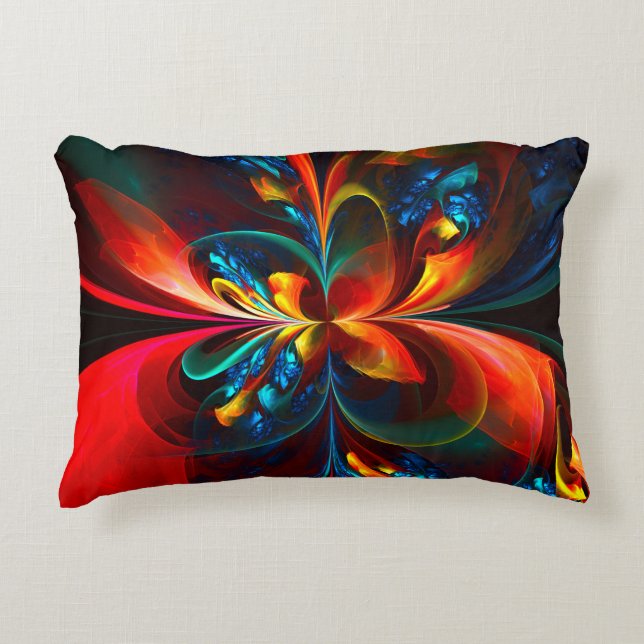 Modern Floral Abstract Art Orange Blue Pattern #14 Accent Pillow (Front)