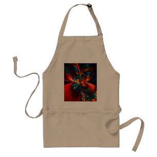 Modern Floral Abstract Art Orange Blue Pattern #14 Adult Apron