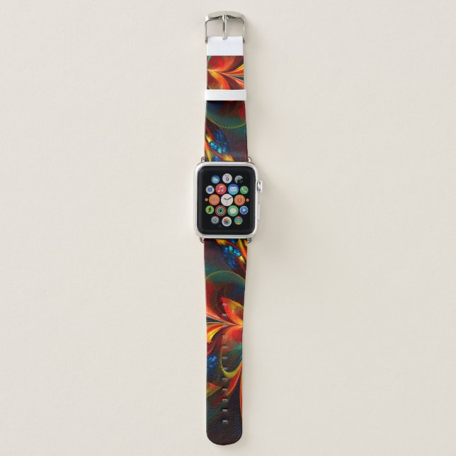 Modern Floral Abstract Art Orange Blue Pattern #14 Apple Watch Band (Front)