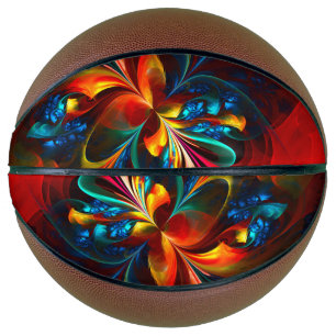 Modern Floral Abstract Art Orange Blue Pattern #14 Basketball