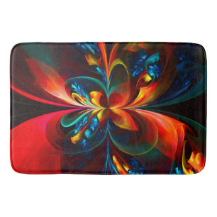 Modern Floral Abstract Art Orange Blue Pattern #14 Bath Mat