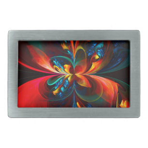 Modern Floral Abstract Art Orange Blue Pattern #14 Belt Buckle