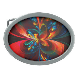 Modern Floral Abstract Art Orange Blue Pattern #14 Belt Buckle