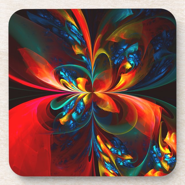 Modern Floral Abstract Art Orange Blue Pattern #14 Beverage Coaster (Front)