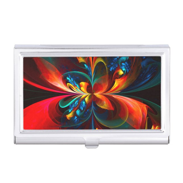 Modern Floral Abstract Art Orange Blue Pattern #14 Business Card Case (Front)