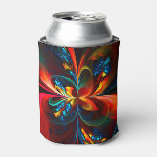 Modern Floral Abstract Art Orange Blue Pattern #14 Can Cooler