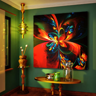 Modern Floral Abstract Art Orange Blue Pattern #14 Canvas Print