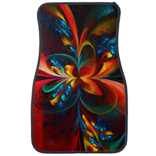 Modern Floral Abstract Art Orange Blue Pattern #14 Car Floor Mat