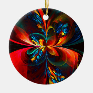 Modern Floral Abstract Art Orange Blue Pattern #14 Ceramic Ornament