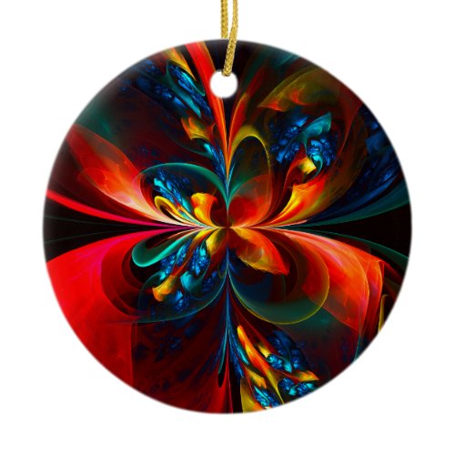 Modern Floral Abstract Art Orange Blue Pattern #14 Ceramic Ornament