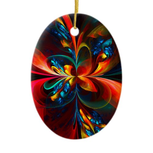 Modern Floral Abstract Art Orange Blue Pattern #14 Ceramic Ornament